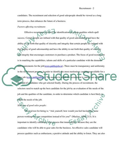 The Importance of Recruitment and Selection of Sales People