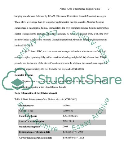 Analysis of Airbus A380 Engine Failure Above Bantam Island