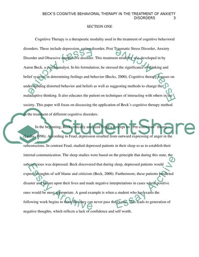 Becks Cognitive Therapy for the treatment of Anxiety disorders such as PTSD,OCD andGAD