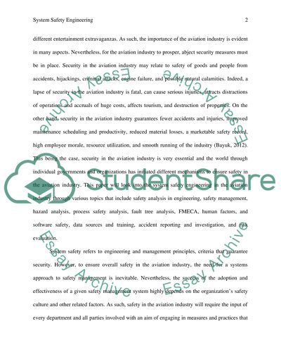 System Safety Engineering in the aviation industry