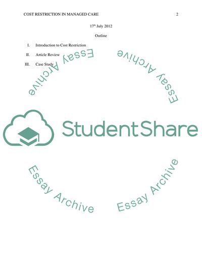 Cost Control Methods in Managed Care Choice Restriction