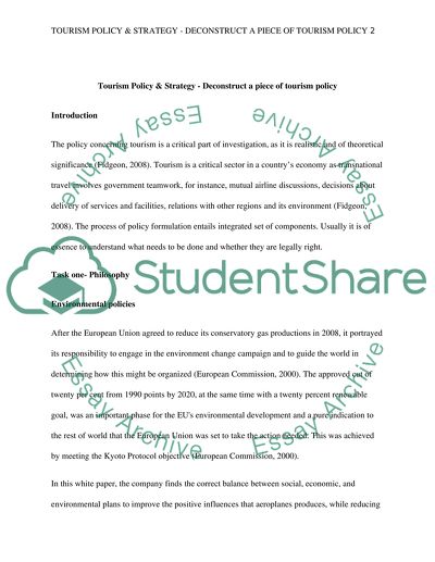 Tourism Policy & Strategy - Deconstruct a Piece of Tourism Policy