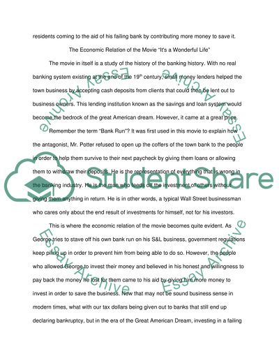 The Economic Relation of the Movie Its a Wonderful Life by Frank Capra