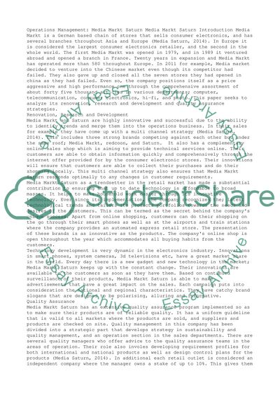 Operations Management - Media Markt Saturn