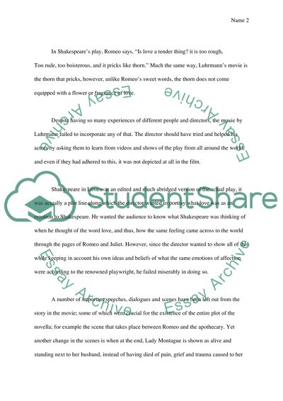 WRITING CLASS PAPER ON ROMEO AND JULIET (PLAY VS THE MOVIE)