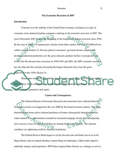 The Economic Recession of 2007