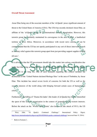 Completing a Threat Assessment of Ansar Dine