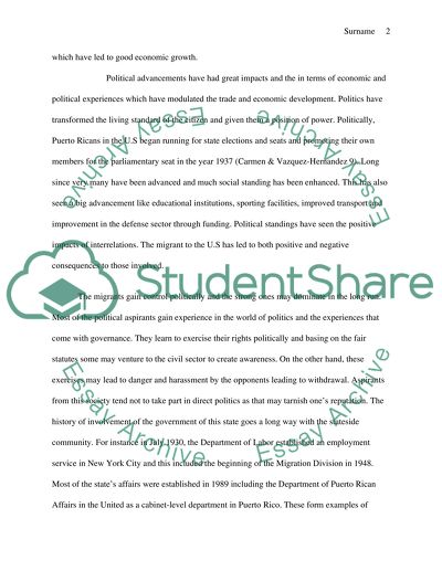 Political and Economic Experience for the Puerto Rican