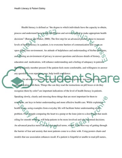 Health literacy and patient safety & role of advance practise nurse