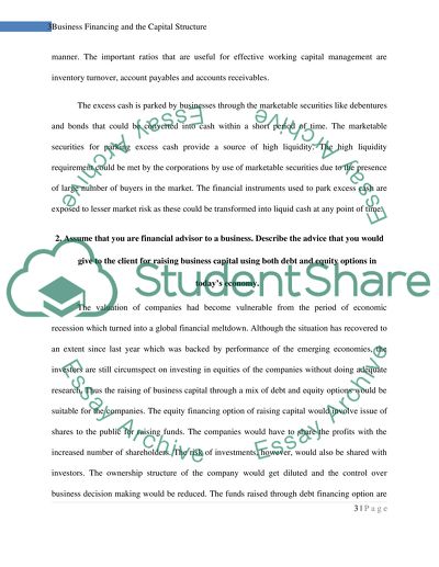Business Financing and the Capital Structure