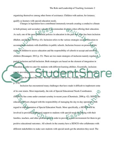 The Role and Leadership of Teaching Assistants - Special Education Needs