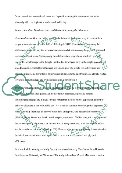 Emotional Stress and Depression Among the Adolescents