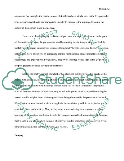 Elements of Poetry in the Twenty-One Love Poems By Adrienne Rich