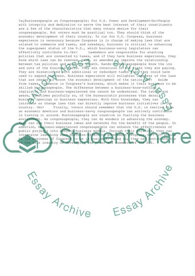 Businesspeople as Congresspeople: For U.S. Power and Development