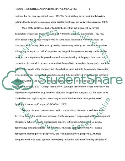 Ethics and Performance Measures - Sparkling Automotive Company