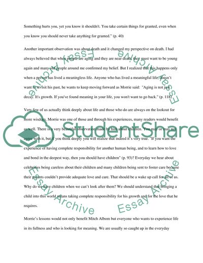 Relection Paper of Book Called Tuesday with Morrie