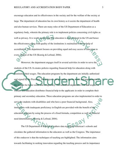 The Regulatory Body and the Accreditation