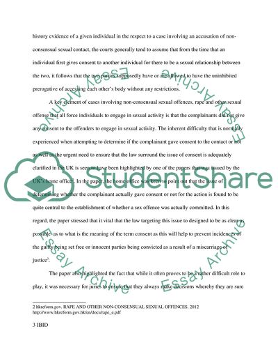 Sexual History Evidence and Issue of Non-consent in Sexual Offence Trials