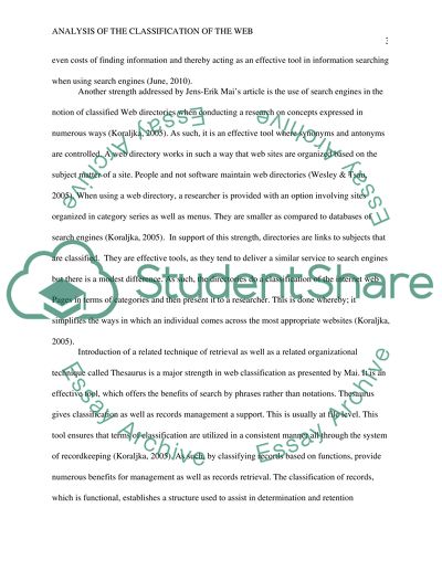 Analysis of the Classification of the Web
