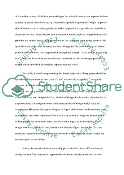 The Character of Eugene Onegin