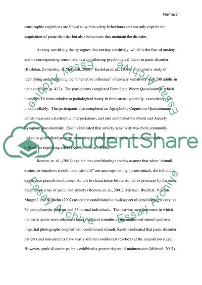 Psychological Factors in Acquisition of Panic Disorder