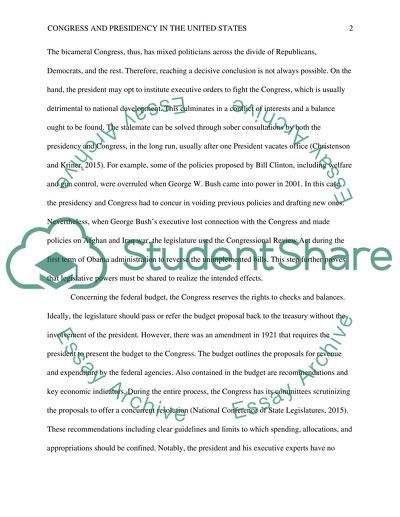 Congress and Presidency in the United States