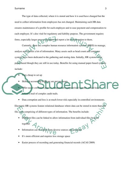 Recording, Analysing and Using HR Information