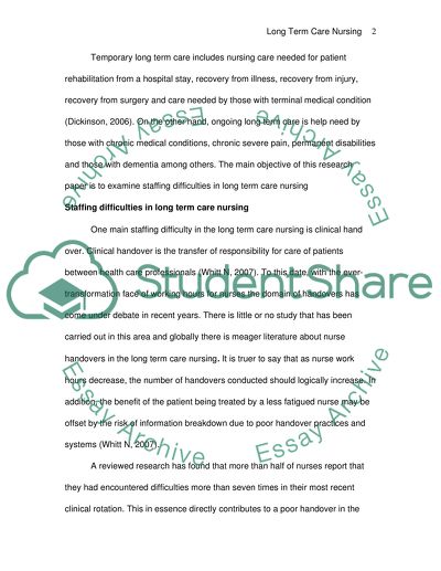 Staffing difficulties in the long term care nursing