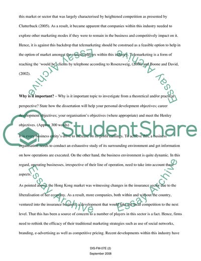 Telemarketing in the Hong Kong Insurance Industry