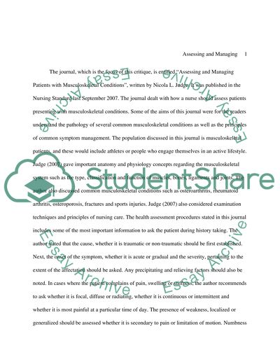 Assessing and Managing Patients with Musculoskeletal Conditions