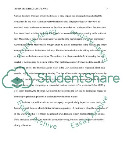 Business Ethics, Constitutional Law, Antitrust and Monopoly