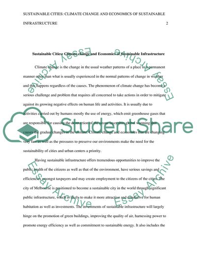 Sustainable Cities: Climate change and Economics of Sustainable Infrastructure