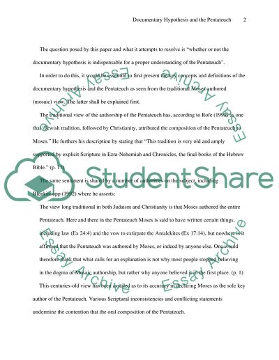 Documentary Hypothesis and the Pentateuch: A Necessary Combination in Understanding the Pentateuch