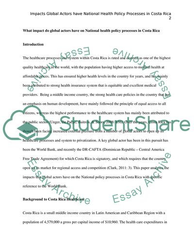 What Impact Do Global Actors Have on National Health Policy Processes in Costa Rica