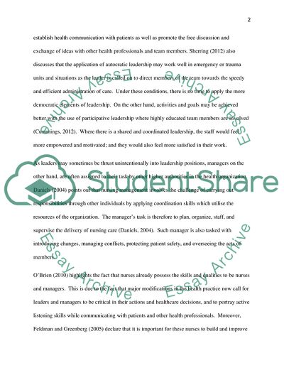 Leadership and Management, Its Effect and Impact on Nurses and Patients
