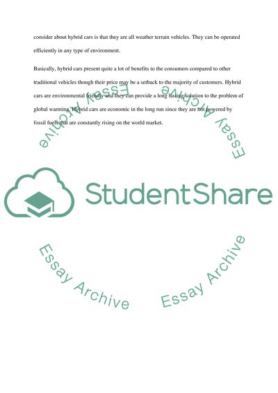 Persuade the reader to purchase a hybrid vehicle