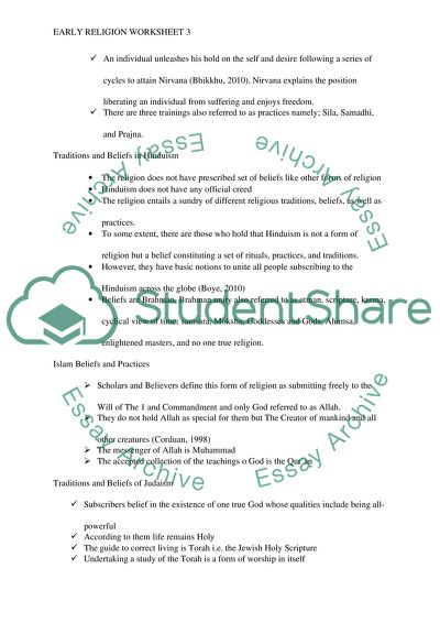 Early Religion Worksheet