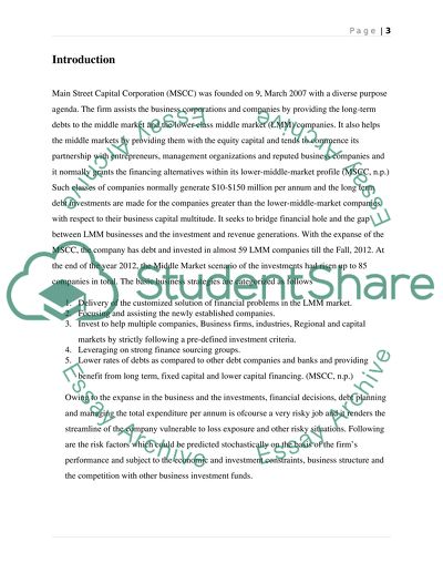 The Infrastructure of the Main Street Capital Corporation: International Risk