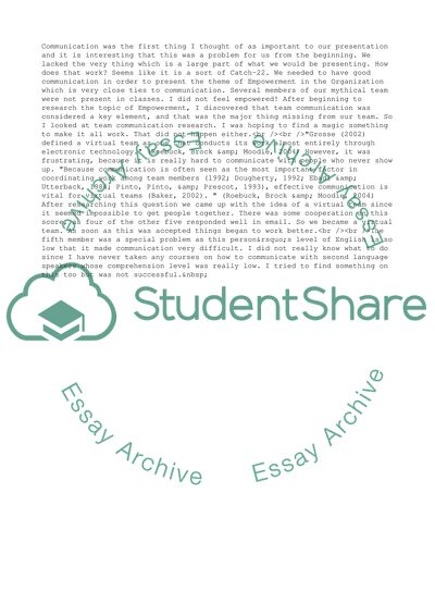 A Reflection upon the Project for Empowerment within an Organization