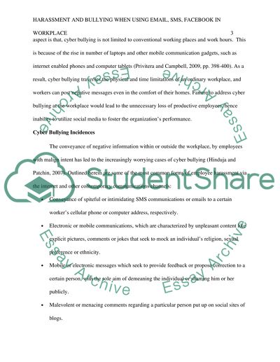 Harassment and Bullying when using Email, SMS, Facebook in Workplace