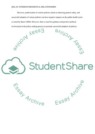 Intergovernmental Relationships: Public Health Sector
