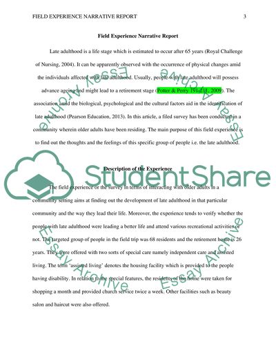 Field Report on Late Adulthood