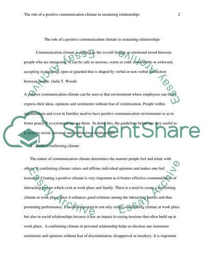 Communication Climate in Sustaining Relationships at Work