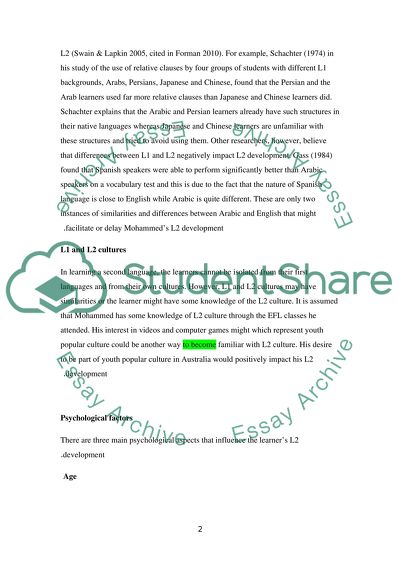 The Factors that Influence the L2 Development of Mohammed