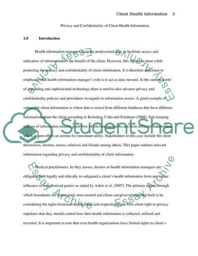 Privacy and Confidentiality of Client Health Information