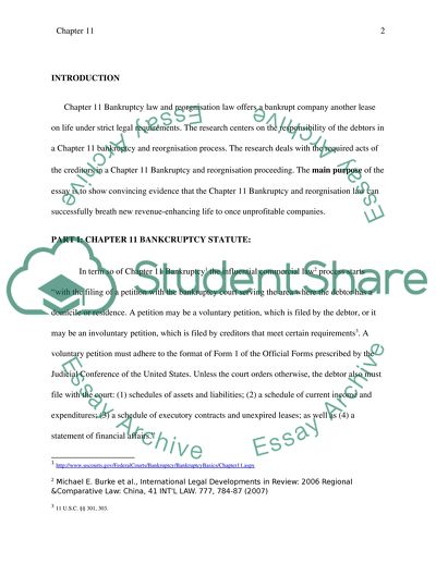 Central Aspect of the US Model of Corporate Bankruptcy and Reorganisation