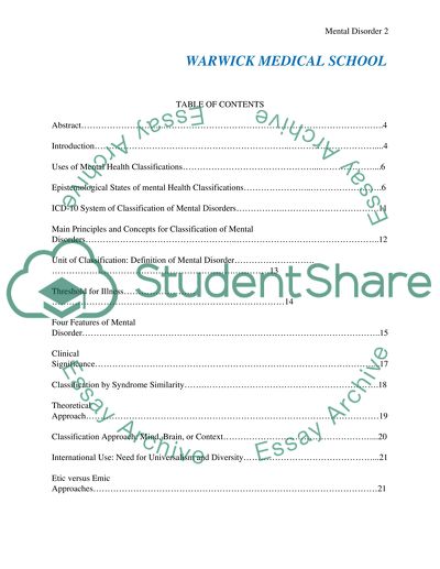 Main Principles and Concepts for Classification of Mental Disorders