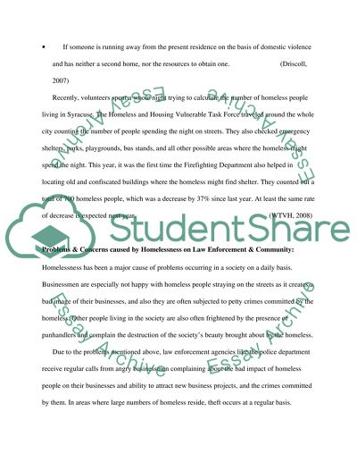 Problems & Concerns Caused by Homelessness on Law Enforcement & Community