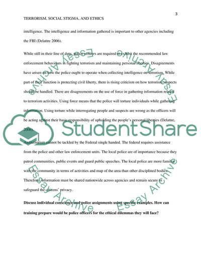 Terrorism, Social Stigma and Ethics in Law Enforcers