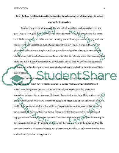 Adjusting Interactive Instruction Based on Analysis of Student Performance During the Instruction